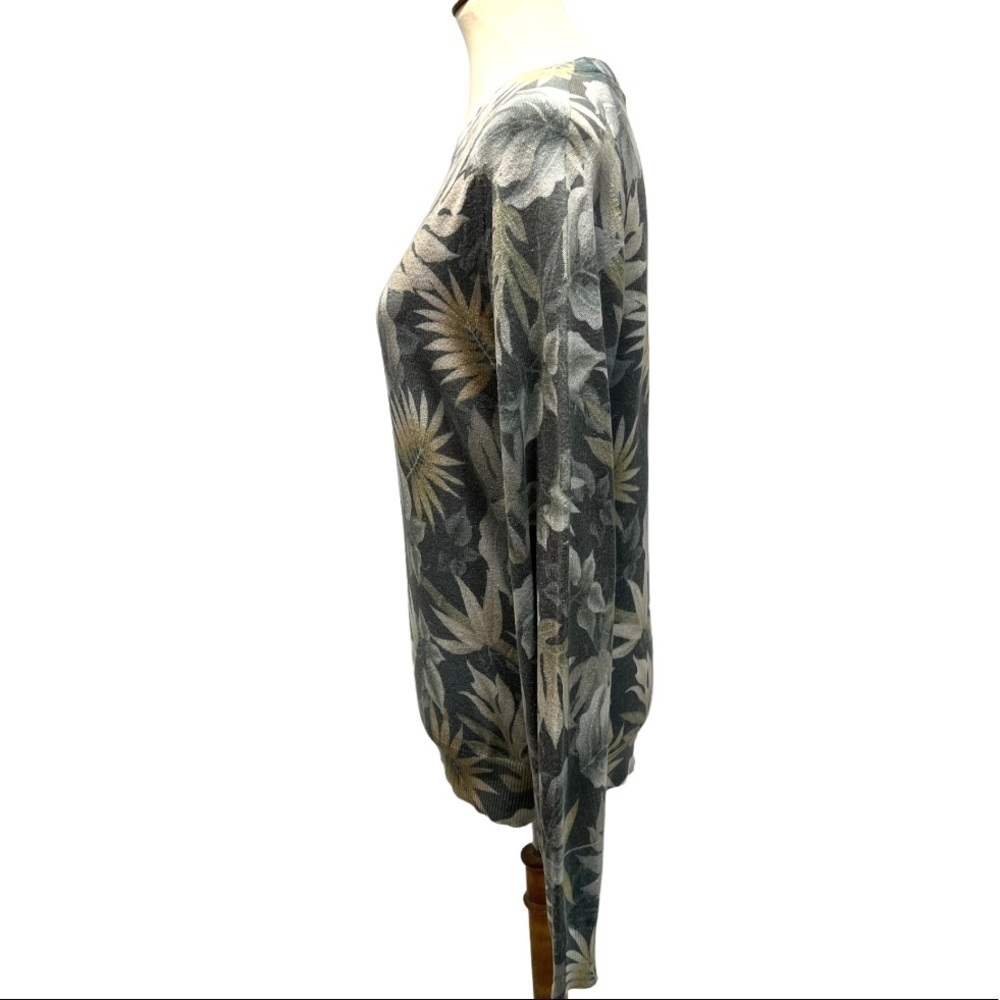 Saks Fifth Avenue Green Palm Print Cotton Blend Sweater - Picture 3 of 9